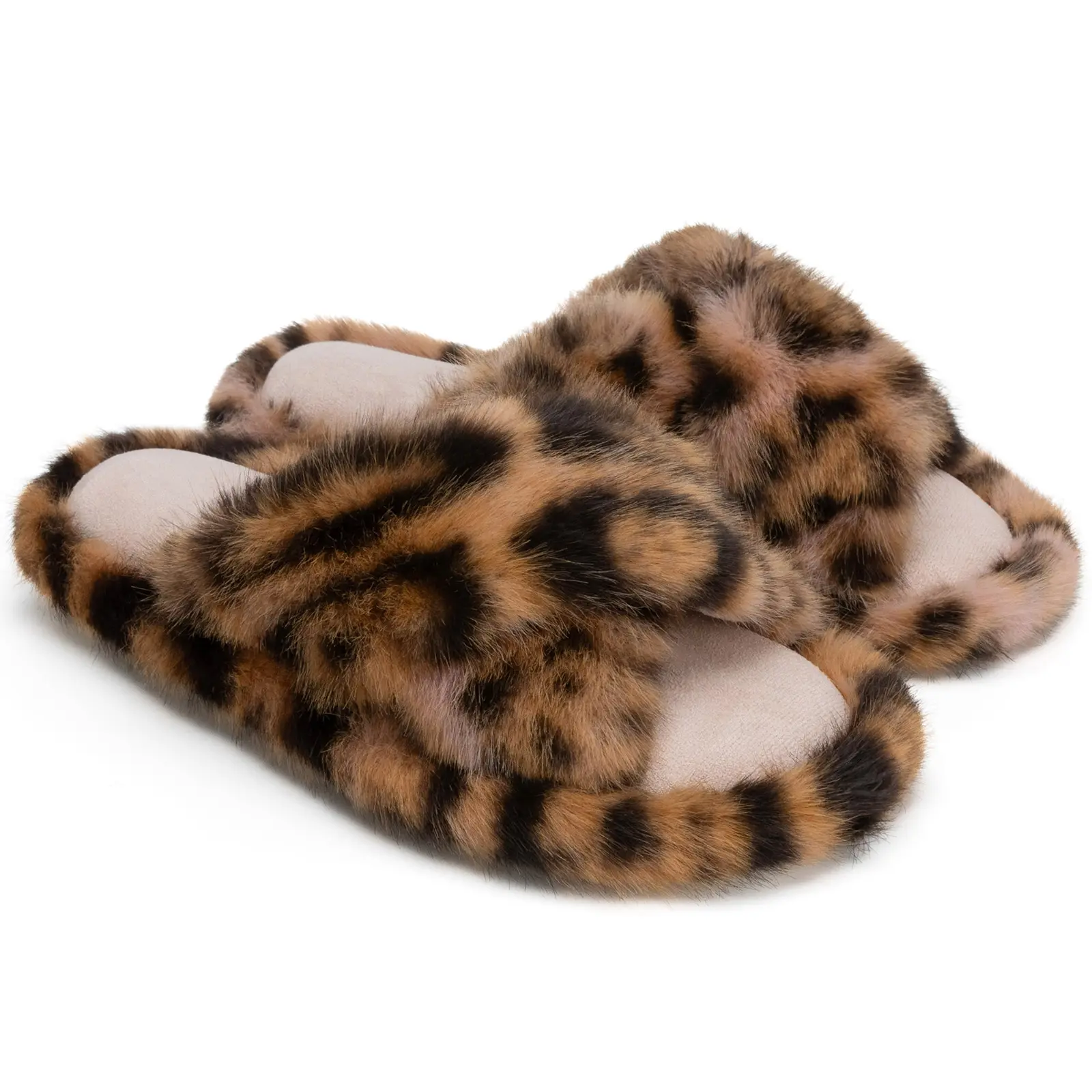 Chantomoo Cross Band Fuzzy Slippers Memory Foam Soft House Shoes Cozy Indoor Slides Casual Home Slippers