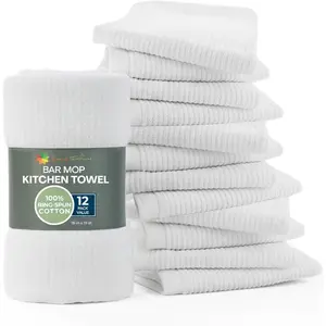 Bar Towels - Bar Mop Cleaning Kitchen Towels (12 Pack, 16" x 19") -  Ring-Spun  White Kitchen Bar Towels, Restaurant Cleaning Towels, Shop Towels and Rags - Bulk Bar Mop Set