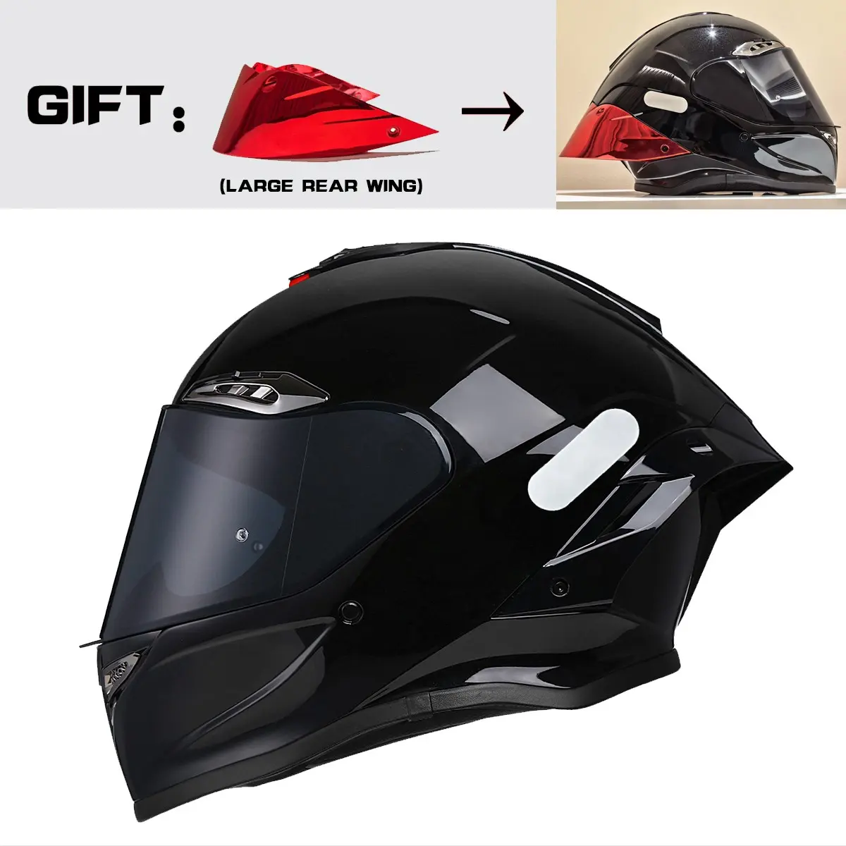Nbtk Brand Full-Face Motorcycle Riding Helmet, A cool big spoiler as a gift.ECE Safety Certification.Abs Material with Eps Padding, Adjustable Ventilation, UV Protection, Unisex, 3C & Dot Certified, Durable Protective Gear