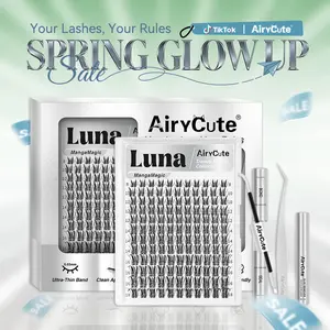 Luna | AiryCute MangaMagic Collection Upgrade U Lashes with Ultra-Dense, Waterproof, Long-Lasting Lashes | Aphrodite | Fashion Wet Look | Beginner Friendly DIY Lashes For a Flawless, Voluminous Look | Trendy & Must-Have Clusters