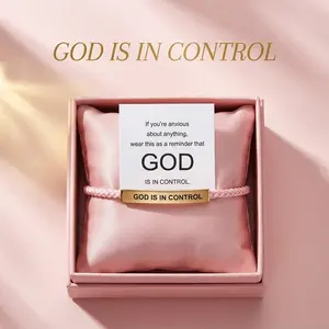 Adjustable Pink Braided Faith Bracelet for Women - 18K Gold Plated Engraved 'God Is In Control' Inspirational Christian Jewelry, Skin-Friendly, Ideal Gift for Her, Daily Wear & Spiritual Reminder