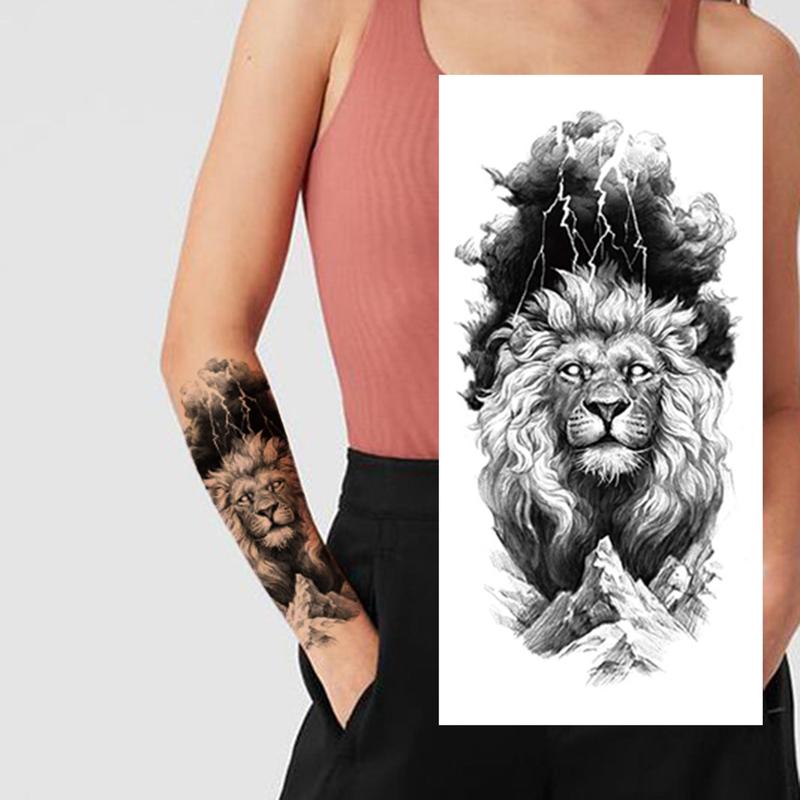 Lions & Wolf Pattern Temporary Tattoo Sticker, 8 Counts/set Long Lasting Fake Hand Tattoo Sticker, Body Art Decoration for Adults Men  & Women, Waterproof Temporary Tattoos