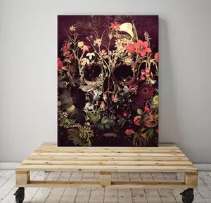 Floral Skull Canvas Print: Gothic Halloween Home Decor