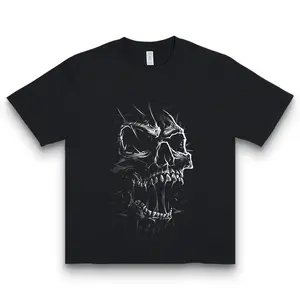 Men'S Edgy 3D Skull Print T-Shirt - Black Crew Neck Short Sleeve Top, Machine Washable, Summer Fashion, Everyday Comfort|Edgy Casualwear|Stretchy Fabric, PLUS SIZE
