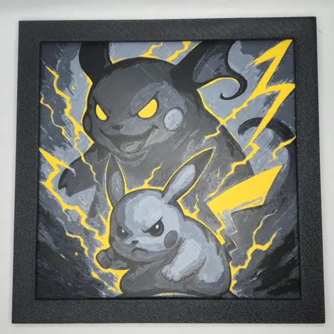 Pikachu & Raichu Pokémon 3D Printed Hueforge Art