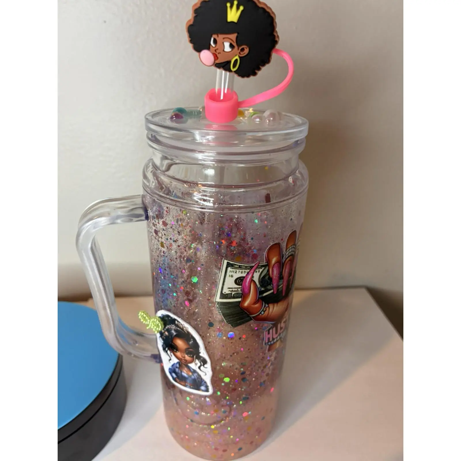 Pink 20oz Snow Globe Tumbler with Glitter and Fun Design for a Unique Drinking Experience