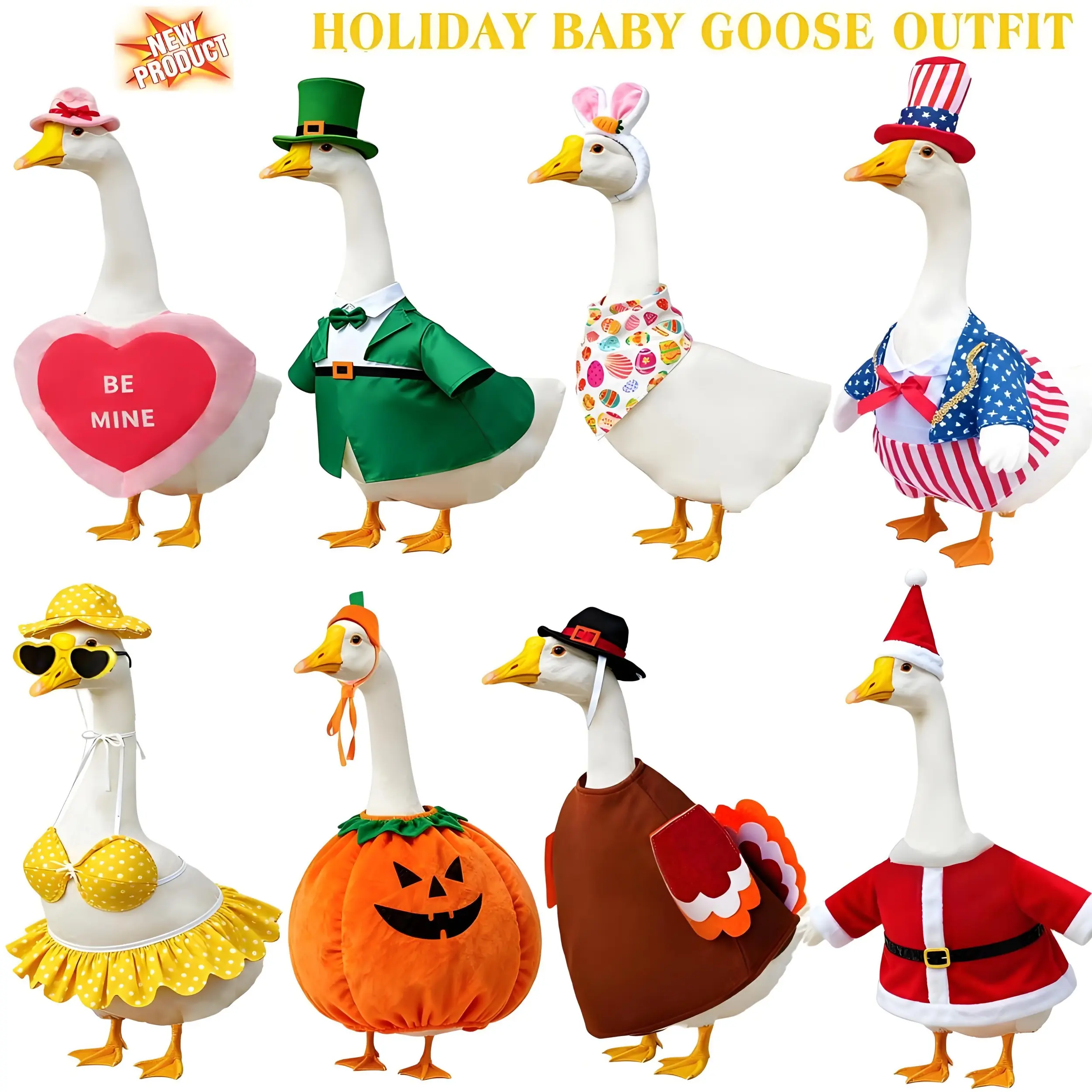 23in Knit Porch Goose Outfits 8-Set - Vibrant All-Seasons Holiday Kit for Valentines Day, Bird Decorations, Patio/Garden Decor, Gift-Worthy DIY Specialty Supply