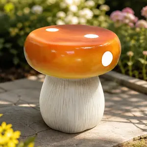 ARCH Oversized Mushroom Statue Stool for Garden Decor, 13.8-Inch Resin Outdoor Seat, Hand-Painted Orange Toadstool, Courtyard Lawn Decorative Accent, Kids Stool or Plant Stand, Art Deco Style, Orange Color Options, Resin Material, Color: Orange