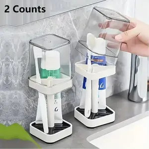 Toothbrush Holder with Mouthwash Cup, Toothpaste Holder, 2-Piece Toothbrush Organizer Set, Simple Toothbrush Storage Rack, Bathroom Accessories