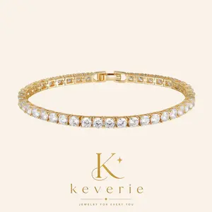 Keverie Women's 18K Gold Plated 4mm Cubic Zirconia Classic Tennis Bracelet - Hypoallergenic Simulated Diamond Jewelry, High Quality Stackable Bracelet with 6.5-8.5" Sizes, Stackable Bracelets