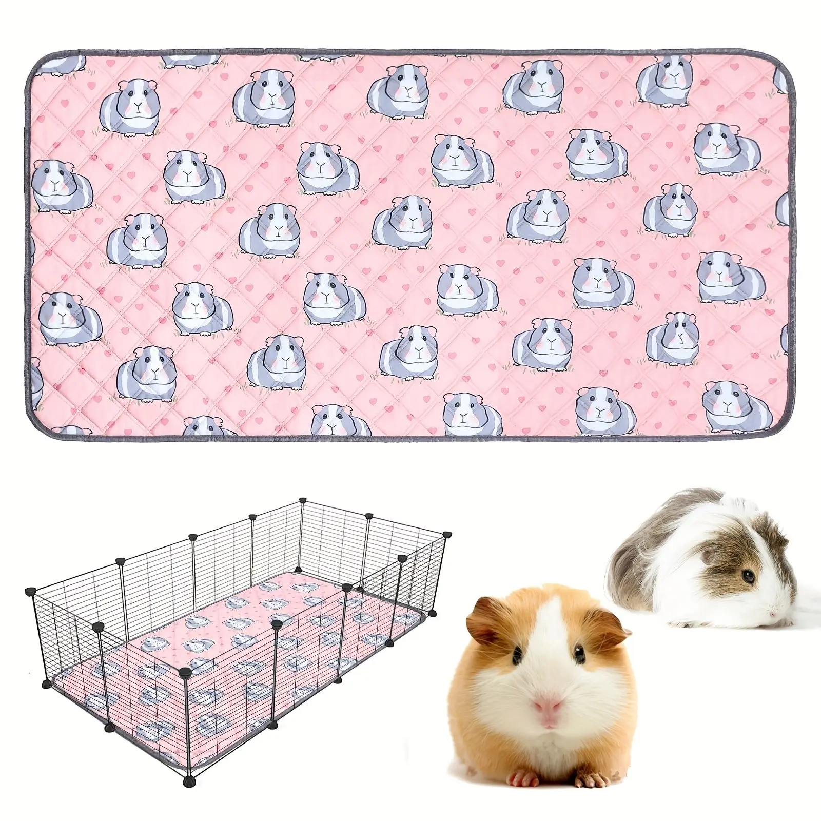 Waterproof Washable Pet Cage Mat, Guinea Pig Bed, Reusable Anti-Slip Floor Protector, Cute Hamster Cage Habitat Pattern, Suitable for Rabbits, Guinea Pigs, Small Animals