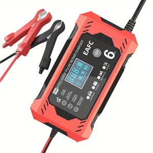 EAFC US Plug 12V 6A Smart Battery Charger with LCD Display, Smart Battery Trickle Charger,Overcharge & Short Circuit Protection for Truck Motorcycle  Automotive Lawn Mower Marine Lead Acid Charger(Without Battery)