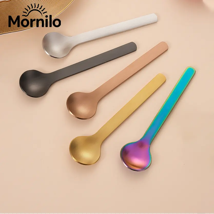 1PCS/5PCS Mini Stainless Steel Dessert Spoon Set—Portable, Reusable Coffee Spoons And Small Condiment Spoons; Compact And Travel-Friendly, Making Them Essential For Outdoor Camping, Picnics, And Trips; Suitable For Ice Cream And Espresso