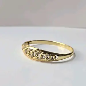 14K Gold Plated Interlocking Link Bangle Bracelet with CZ Stones approxi 7.5 inch