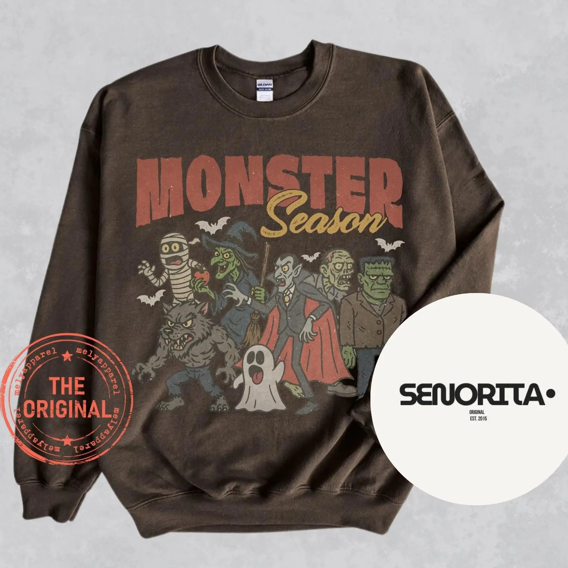 Retro Halloween season Sweatshirt, Monsters Sweater, Horror Movie Vintage Graphic Spooky Season Gift for Him or Her Ghost Party Wear Fall Clothe