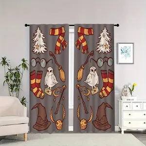 Magic tree scarf, glasses, socks, owl broomstick hat, thief-themed indoor curtains; blackout, heat-insulating, and soft; suitable for home décor.