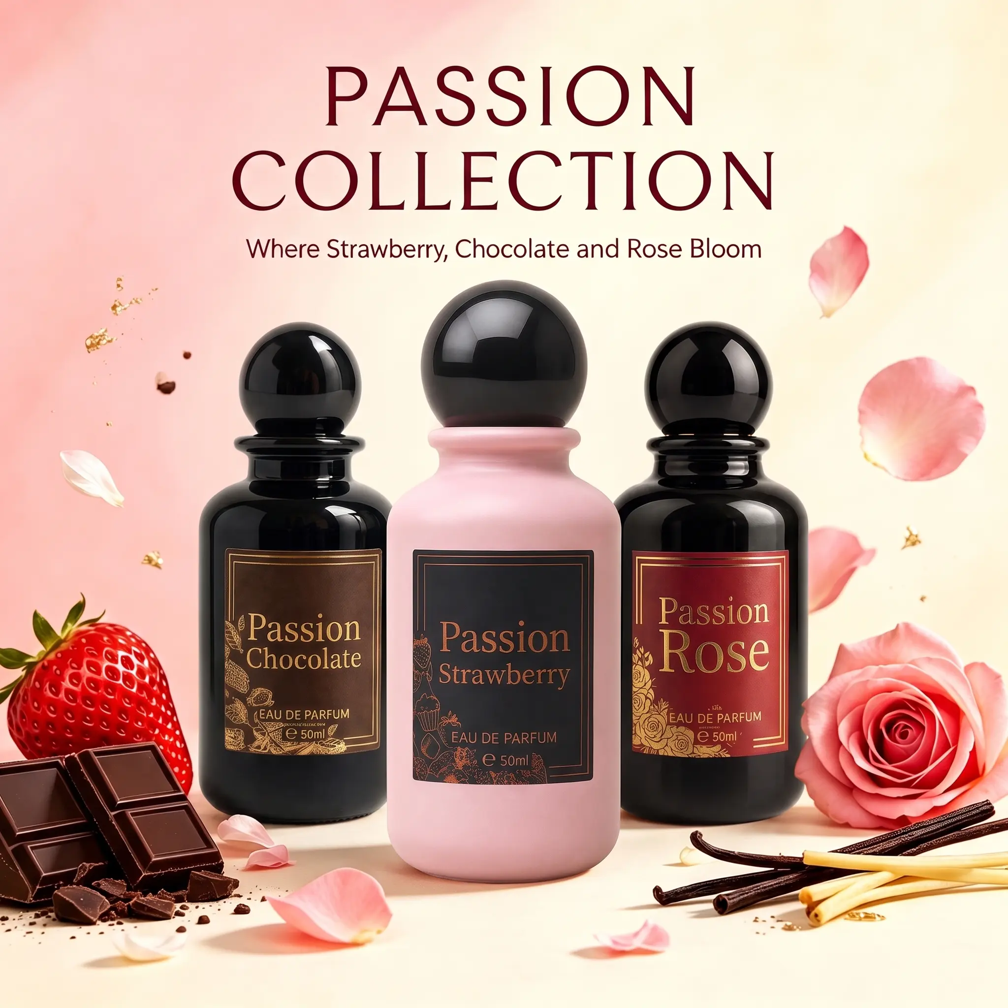 Ladies' 3-piece EDP Fragrance Set - Strawberry, Floral, Chocolate Dessert Notes, Long-lasting fragrance, vegan and free of animal ingredients, suitable for both men and women, birthday and holiday gift