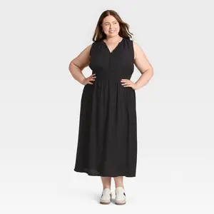 Women's Sleeveless Button-Front Maxi A-Line Dress - Universal Thread Black XXL
