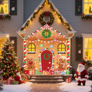 Gingerbread Man Candy House Winter Party Banner Reusable Decoration for Christmas Birthday Indoor Outdoor Festive Occasions Easy Setting Versatile Use