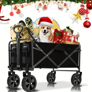 29.9-inch ultra-long foldable travel trailer, collapsible, 330-pound heavy-duty folding beach cart, with wheels, portable practical outdoor travel trailer for groceries, shopping, gardening, sports, camping, black