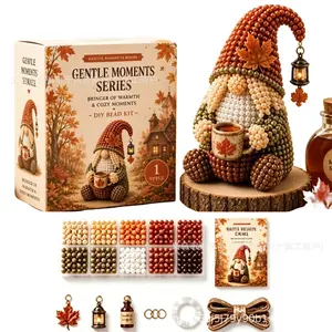 Gentle Moments Fall Gnome DIY Bead Kit, Autumn Maple Leaf Gnome Figurine Beading Supplies Set, Complete Handcraft Kit for Adult Beginners Thanksgiving Tabletop Decor Gift
