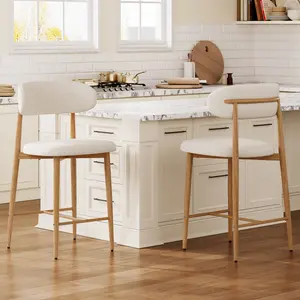 Toauuo Set of 2 Mid Century Counter Height Bar Stools, Linen Upholstered Barstools with Sturdy Metal Legs, 300LB Capacity Ergonomic 26’’ Seat Height Stools for Kitchen Island Dining Room