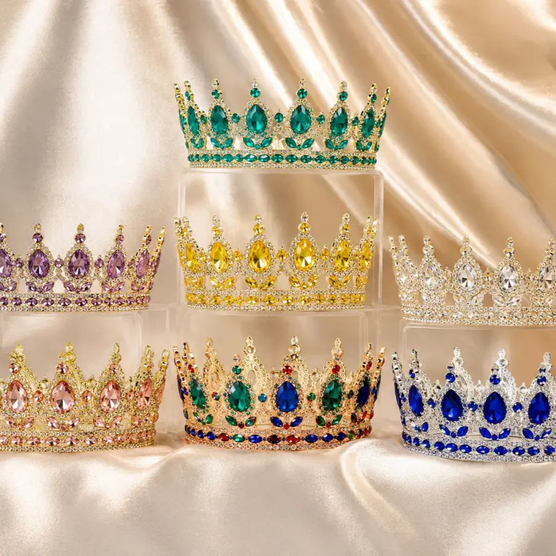Metal complete crown gemstone multi / solid color corona de ochun oya obatala yemaya 8” diameter 3” tall party decoration picture baby shower princess dress up