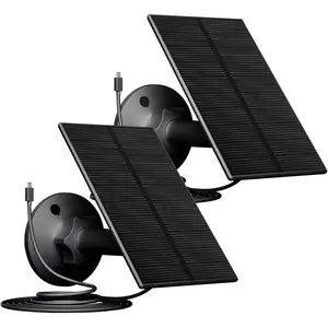 2W Solar Panel for  Camera, USB Solar Panel for Camera, USB Solar Panel Charger, 360?Adjustable  USB Solar Panel for Outdoor Camera, Black (2 Pack)