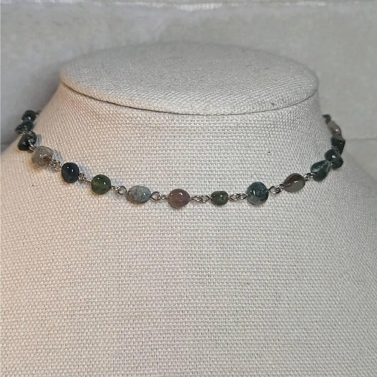 India Agate Crystal Wire Beaded Choker Necklace