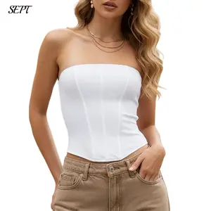 Women Y2k Strapless Bustier Corset Back Zip Mesh Boned Bodyshaper Tube Top Sexy Going Out Bustier Tops Polyester Polyester