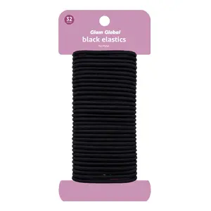 GlamGlobal Basics Unisex Elastic Hair Accessory - 4 MM Black Ponytail Ties, 32 Count, Suitable for All Hair Types