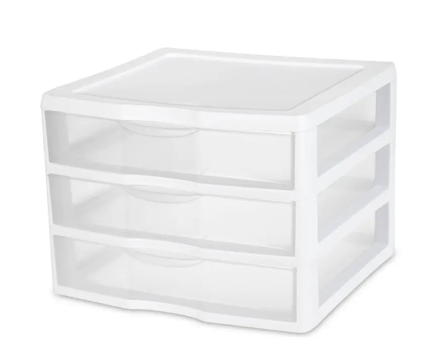 3-Tier White Storage Organizer – Wide Countertop & Desktop Unit with Clear Drawers