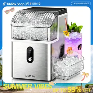 Kismile Countertop Nugget Ice Maker, 35Lbs/24H Fast Ice Making, 7 Mins Quick First Ice, Self-Cleaning Pebble Ice Machine with 1.2L Water Tank, Portable Ice Maker for Home Kitchen Office Bar, Silver
