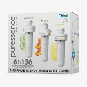 Cirkul Puressence Unsweetened Flavor Water Variety Pack, Makes 36 Drinks, No Sugar, Zero Calorie Drink Mix, (2 Cucumber, 2 Peach, 2 Lemon)
