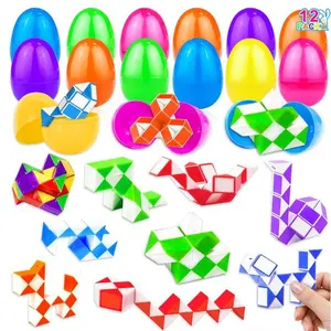 12 Pack Prefilled Easter Eggs with Snake Cube Puzzle Toys, Fidget Stress Relief Toys for Kids & Teens, Easter Basket Stuffers, Egg Hunt Fillers, Classroom Rewards, Party Favors Gifts
