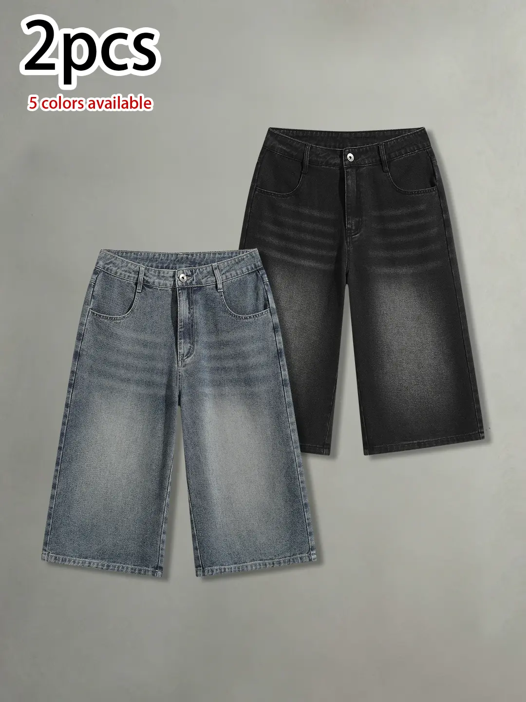 Multi-pack: summer men’s washed distressed denim shorts, 7/8 length; cotton, comfortable, skin-friendly, versatile casual shorts; retro street style, loose fit men’s 7/8 shorts.summervibes