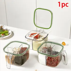 5-in-1 Large-Capacity Spice Box Set with Spoon and Handle, Sealed PET Storage Containers, Multi-Slot Kitchen Organizer for Seasoning, Salt, Sugar and Pepper, Kitchenware