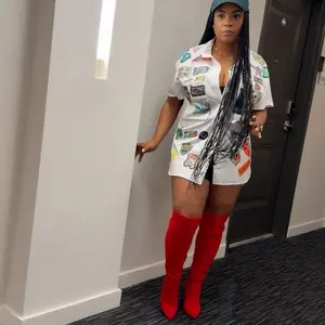 Oversized Shirt Dress with Colorful Patches Button Down Front True to Size Slightly Relaxed Fit Perfect for Brunch Night Out Travel Photoshoots & Everyday Wear