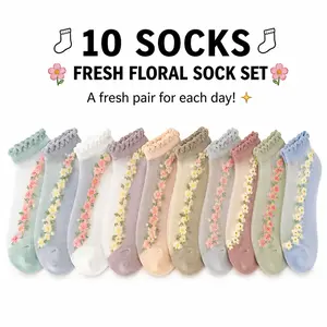 10 Pairs Women’s Sheer Floral Mesh Ankle Socks, Thin Transparent Ruffle Lace Socks, Breathable Summer Socks for Women & Girls