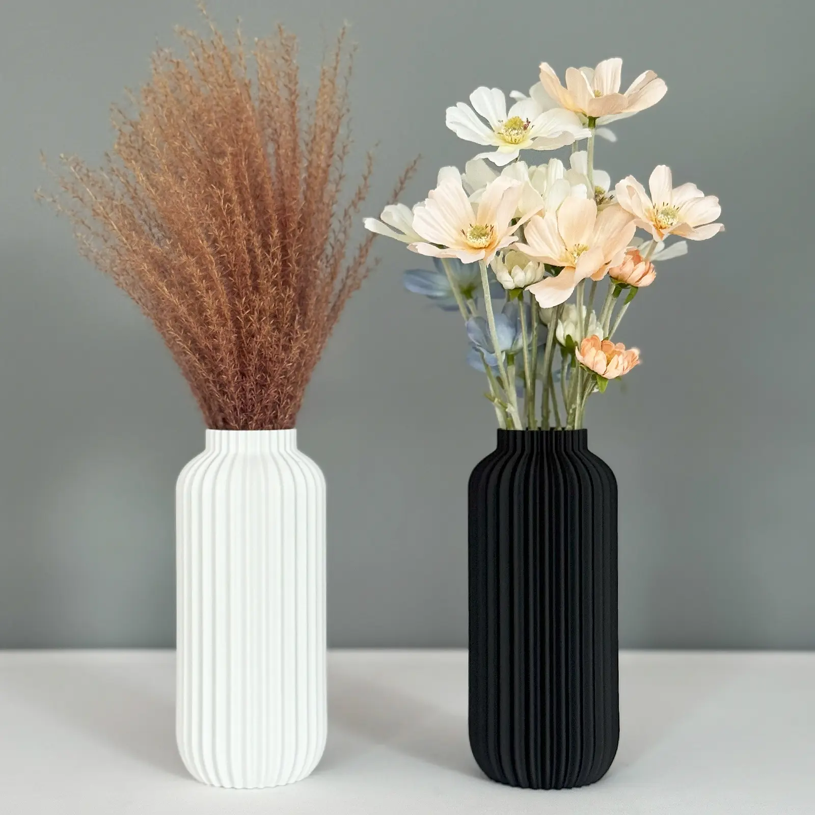 White matte plastic vase, black vase, Minimalist vase, Nordic Minimalism Style Home Decorative Vase for Wedding Party Bedroom Office Entryway Living Room & Bathroom Shelf Decor Vases for centerpieces Centerpiece Table Decorations