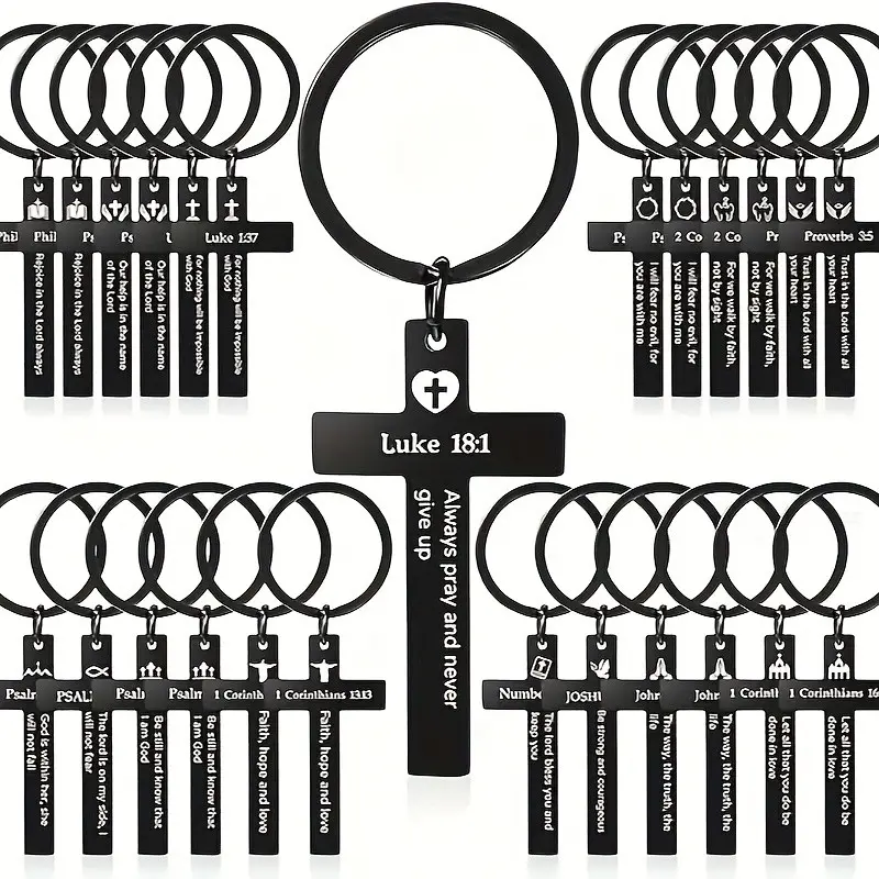 45pcs Bulk Christian Cross & Bible Verse Keychains - 15 Styles Religious Keychain Suitable for, Church Group, Bible Study, Prayer Gifts - Stainless Steel Inspirational Scripture Keyrings Bulk Order