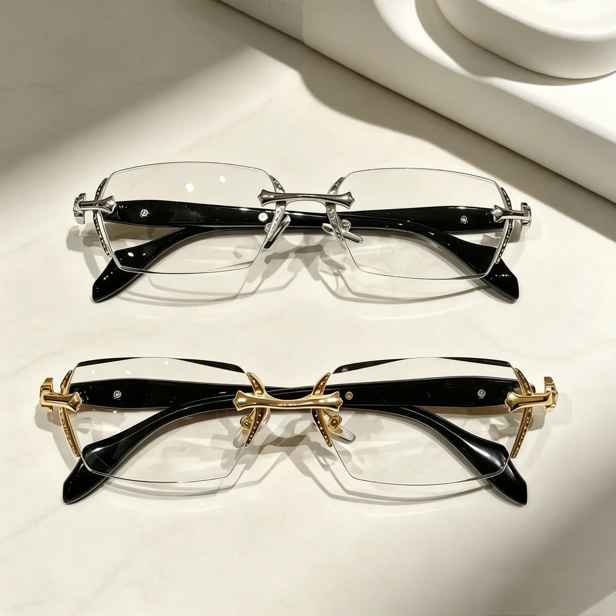 Adult Rimless Rectangle Blue Light Glasses, Non-Prescription Polycarbonate Lenses with Diamond-Cut Beveled Edges - Fashion Metal Frame for Computer Gaming & Street Style, Mother's Day Gift