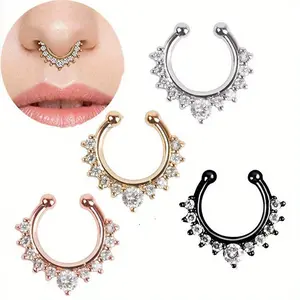 4pcs/set Fake Nose Septum Ring Inlaid Shiny Rhinestones Faux Nose Hoop Piercing Jewelry Western Jewelry