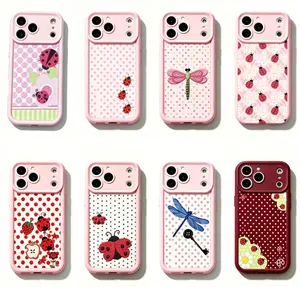 Whimsical Pink Ladybug Phone Case with Cute Cottagecore Aesthetic – Adorable Ladybird Patchwork Polka Dot Floral Design, Kawaii  Cartoon Art, Soft Durable TPU Cover with Lens Protection, Compatible with iPhone 11–17 Pro Max, Ideal Gift for Her & Him