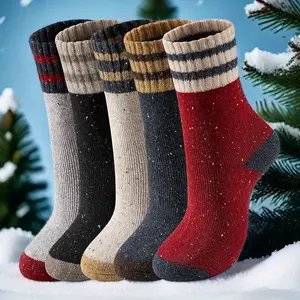 5 Pairs Striped Dotted Christmas Gift Vintage Crew Casual Soft Thick Warm Winter Knit Socks Matching Stocking