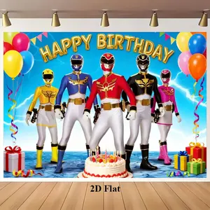 Power Rangers Happy Birthday Banner, 2D Flat Cartoon Anime Design, Perfect for Party Decoration & Photo Props, Durable Quality Material, Party Decorations Banners