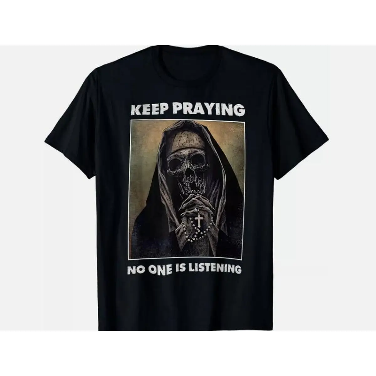 Casual Graphic T-Shirt with Vintage Nun Skull Print, Unisex Shortsleeve Light Cotton Top Ideal for Warm Days, Men's T Shirts, Gifts For Him, Light Cotton Ideal For Warm Days, Short Sleeves For Cool Ease, Skull Art And Text Graphic Men's Short-Sleeve T-Shi