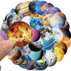 Planet Moon Space Astronomy Sticker, 50pcs/set Waterproof Cosmic Galaxy Sticker, Decorative Sticker for Scrapbook Junk Journal Supplies Planner Laptop Luggage Sticker Pack, DIY Sticker