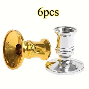 6pcs Candle Candlestick Golden Silver Base Halloween and Christmas Deluxe Candlestick Holder - Elegant Cone Candlestick Holder for Weddings,Silvery and Golden Tea Light Holder