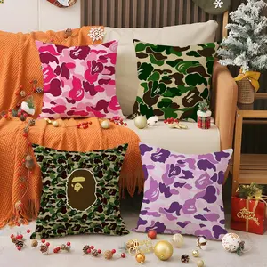 Classic Trendy Elements Design Bape-E Pillow Case Soft short plush cushion cover with festive Christmas print breathable fabric and an invisible zipper adds warm cozy holiday vibes perfect for winter home décor